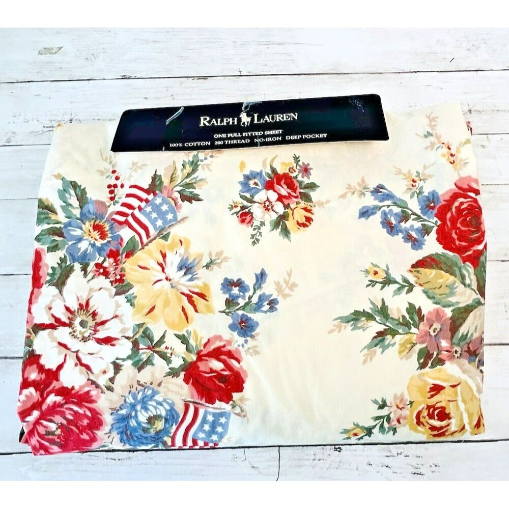 Ralph Lauren Dylan's Grove Floral Flag Fitted Sheet Full Deep Pocket Vintage NEW